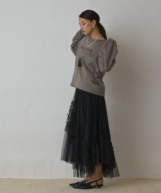 GRACE CONTINENTAL Catphoto裏毛トップ カーキ