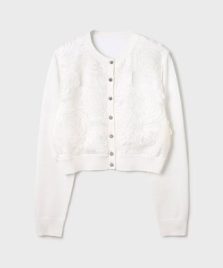 GRACE CONTINENTAL ローズ刺繍ニットカーディガン ホワイト