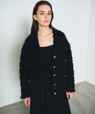 GRACE CONTINENTAL フェザーツイードニットカーディガン ブラック