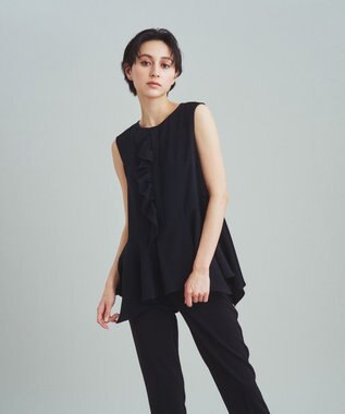 GRACE CONTINENTAL スカーフヘムフリルノースリーブ ブラック