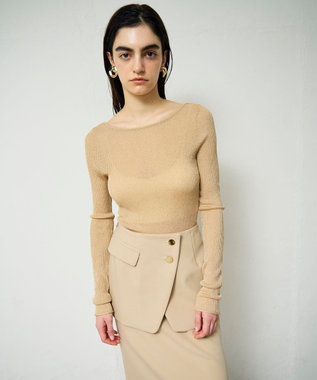 GRACE CONTINENTAL ラメシアーリブニットトップ ベージュ