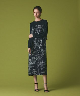 GRACE CONTINENTAL プリントコンビドレス ブラック