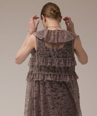 GRACE CONTINENTAL フリルカラーレースワンピース グレー