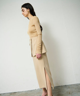 GRACE CONTINENTAL ラメシアーリブニットトップ ベージュ