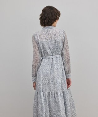 GRACE CONTINENTAL ダマスク柄風プリントワンピース グレー