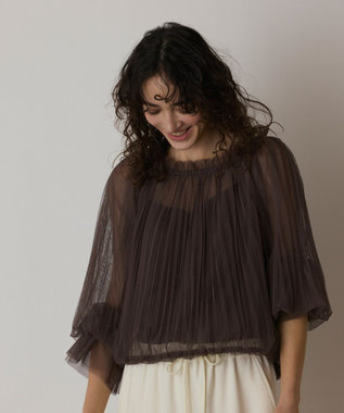 GRACE CONTINENTAL チュールプリーツトップ ブラウン