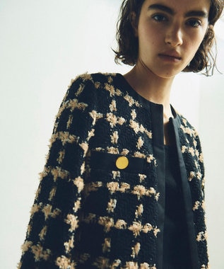 GRACE CONTINENTAL フェザーチェックツイードコート ベージュ