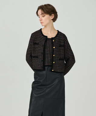 GRACE CONTINENTAL ツイードニットカーディガン ブラック