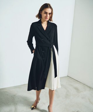 GRACE CONTINENTAL ウールタッチバイカラードレス ブラック