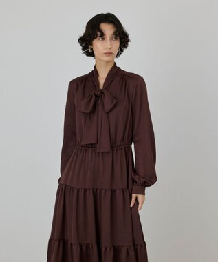 GRACE CONTINENTAL ボウタイティアードワンピース ブラウン