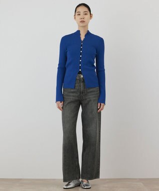 GRACE CONTINENTAL ボタンリブニットカーディガン ブルー