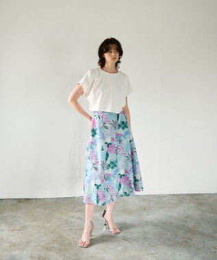 GRACE CONTINENTAL フルーツ刺繍フレアスカート ブルー