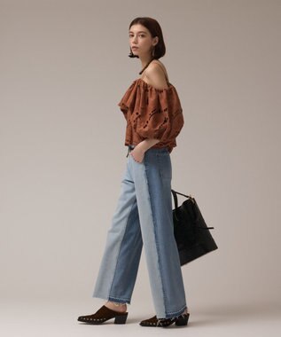 GRACE CONTINENTAL カットワークオフショルトップ ブラウン