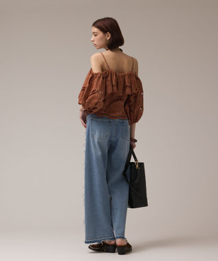 GRACE CONTINENTAL カットワークオフショルトップ ブラウン