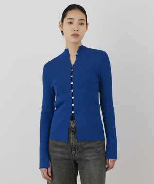 GRACE CONTINENTAL ボタンリブニットカーディガン ブルー