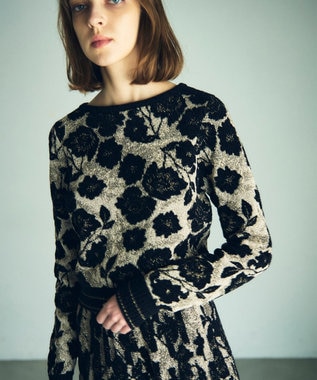 GRACE CONTINENTAL フローラルラメニットトップ ブラック