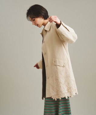 【極美品】グレースコンチネンタル　刺繍　ロングコート　Aライン　ウール　濃紺　S