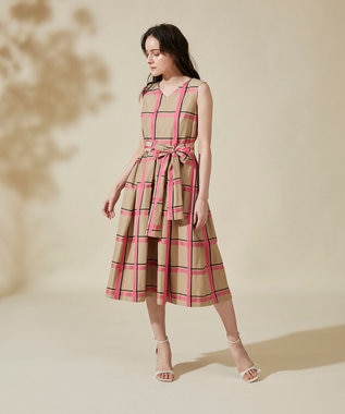タフタチェックリボンドレス, ネイビー, 36