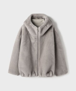 GRACE CONTINENTAL フェイクミンクフードジャケット ライトグレー