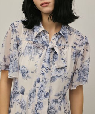 GRACE CONTINENTAL フラワープリントシャツフレアワンピース