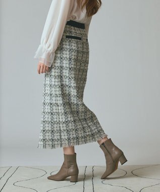 GRACE CONTINENTAL トリミングツイードスカート ホワイト