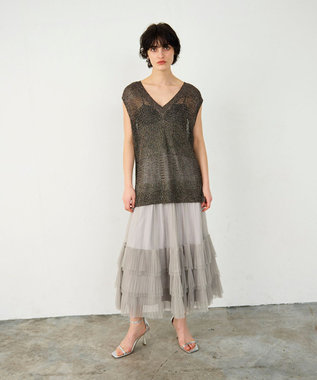 GRACE CONTINENTAL ラメメッシュニットトップ ゴールド