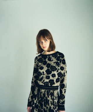 GRACE CONTINENTAL フローラルラメニットトップ ブラック