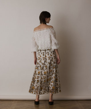 GRACE CONTINENTAL サラサ刺繍チュールスカート ホワイト
