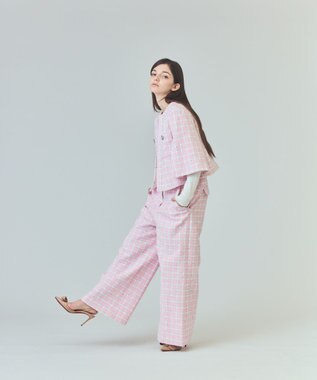 GRACE CONTINENTAL チェックツイードショートジャケット ピンク