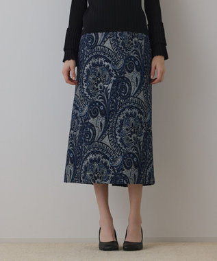 GRACE CONTINENTAL ラメペイズリージャガードスカート ネイビー