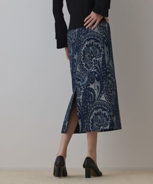 GRACE CONTINENTAL ラメペイズリージャガードスカート ネイビー
