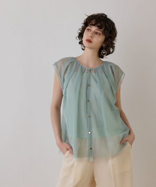 GRACE CONTINENTAL チュールタックノースリーブ ライトグリーン