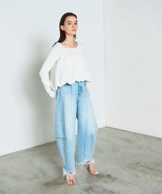 GRACE CONTINENTAL タフタケープ付ニットトップ ホワイト