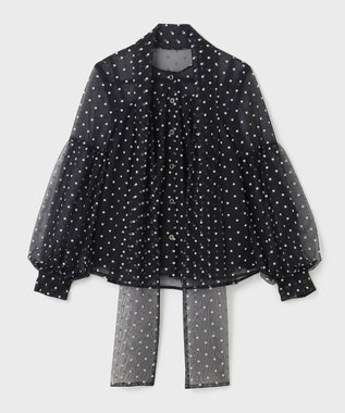GRACE CONTINENTAL チュールドットボウタイブラウス ブラック