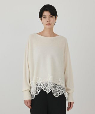 GRACE CONTINENTAL ヘムレースニットトップ ホワイト