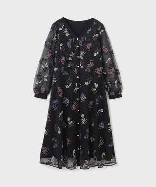 GRACE CONTINENTAL チュールフラワー刺繍ワンピース ブラック