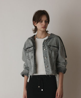 GRACE CONTINENTAL フードジップデニムジャケット グレー