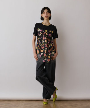 GRACE CONTINENTAL スカーフプリントコンビトップ ブラック