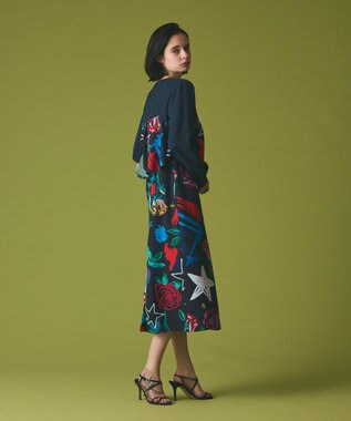 GRACE CONTINENTAL プリントコンビドレス ネイビー