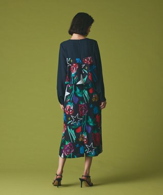 GRACE CONTINENTAL プリントコンビドレス ネイビー