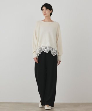 GRACE CONTINENTAL ヘムレースニットトップ ホワイト