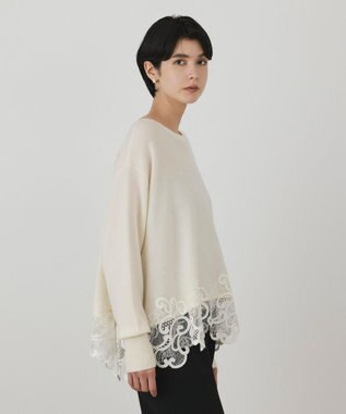 GRACE CONTINENTAL ヘムレースニットトップ ホワイト