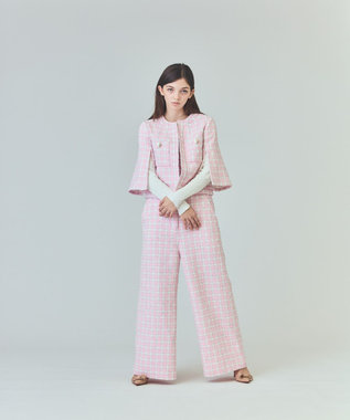 GRACE CONTINENTAL チェックツイードショートジャケット ピンク