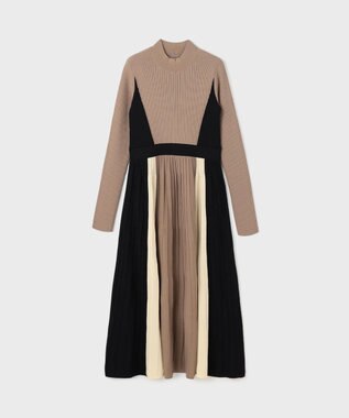 GRACE CONTINENTAL バイカラーフレアニットワンピース ベージュ