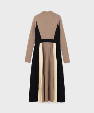 GRACE CONTINENTAL バイカラーフレアニットワンピース ベージュ