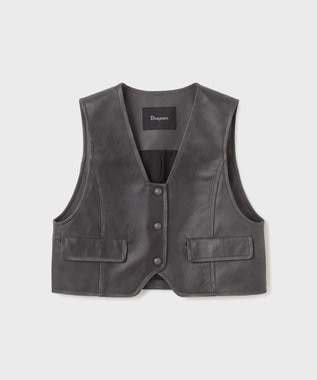 GRACE CONTINENTAL レザーショートジレジャケット チャコール