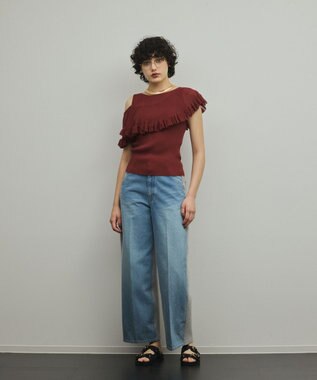 GRACE CONTINENTAL リブフレアニットトップ ブラウン
