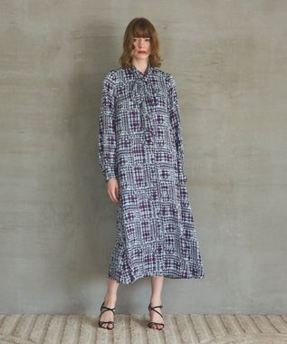 GRACE CONTINENTAL チェックプリントボウ付ワンピース