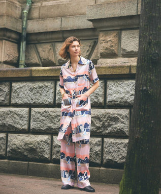 GRACE CONTINENTAL マリンプリントイージーパンツ ピンク