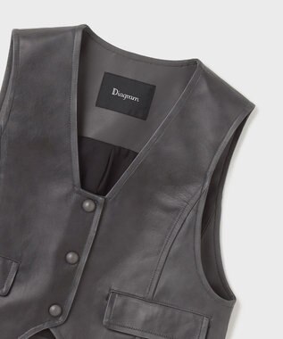 GRACE CONTINENTAL レザーショートジレジャケット チャコール